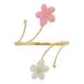 Brazalete de metal con flores de esmalte rosa y blanco, pulsera ajustable abierta. - Blanco + Flor rosa