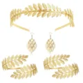 Gold leaf headband earrings arm cuff set Greek goddess style fashion jewelry for women - Headband Earrings Armlet Set (S73)