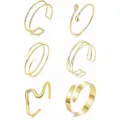 Set von minimalistischen goldenen Metall Open Armreifen und geometrischen Armbändern für Damen. - S72 Sechsteiliges Armreif Set / Gold