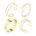 Modisches metallenes offenes Armreif-Vierteiler-Set mit geometrischen Linien für Damen. - S71 Vierteiliges Armreif Set / Gold
