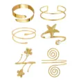 Goldene Metall offene Armreif Armband Set geometrische Seestern Blume Mode Schmuck Accessoire - S75 Seestern Blatt Blume Sechsteiliges Set / Gold