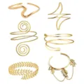 Set van gouden armmanchetten, stijlvolle open metalen armbanden, punk modejuwelen. - Stijl S42 / Set / Goud