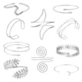 Verstelbare zilveren armband set, multi-layer geometrisch en bladeren mode armband. - Golf Halve Maan 10-delige Set / Zilver
