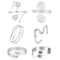 Zilveren verstelbare armmanchet set, minimalistische meerlaagse metalen armband mode sieraden. - Kleine Bloem 6-delige Set / Zilver