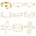 Set van gouden bovenarm manchet minimalisten geometrische open armbanden mode - S69 Negendelige Stijl / 9 Delige Set / Goud