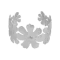 Adjustable metal flower open cuff bracelet, chic hollow floral statement hand jewelry. - B84 Exaggerated Flower Style / Silver