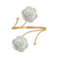Gold open cuff bracelet featuring elegant white camellia flowers for women daily wear. - Cream Gold