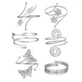 Set van zilveren verstelbare armmanchetten, multi-layer uitgeholde armband stijlen. - Blad Kleine Bloem 6-delige Set / Zilver