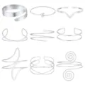 Set zilveren armmanchetten, diverse geometrische open armbanden voor vrouwen in stijl. - S69 Negendelige Stijl / 9 Delige Set / Zilver
