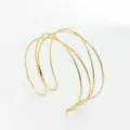 Gold multi-layer cross open wire bangle bracelet, geometric wave adjustable arm cuff. - Double Cross Gold-Tone