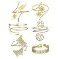 GOUDEN BOVENARM MANCHET ARMBAND SET MINIMALISTISCHE VERSTELBARE ARMBANDEN SIERADEN - Blad Kleine Bloem 6-delige Set / Goud