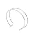 Minimalist double layer open silver tone cuff bracelet, geometric fashion jewelry variant. - Double-layer Silver