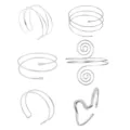 Silver geometric open arm cuffs set, multi-layer spiral wavy metal bracelets for women. - Wavy Criss-Cross Silver Set