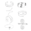 Silver geometric open arm cuff bracelet set, multi-layer wave spiral styles variant. - Smooth 7-Piece Set - Silver