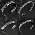 Bracelet manchette ouvert en acier inoxydable, geometrique tresse plume mode bijoux. - Style Ensemble Combo de Quatre Pièces