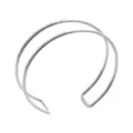Silver double layer metal cuff bracelet adjustable open armlet fashion jewelry for women. - Double-Layer Flat Silver