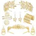 Set cerchietto per capelli con foglie e perle dorate con orecchini abbinati per sposa - Set cerchietto e accessori mani