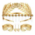 Set di gioielli con cerchietto corona di foglie dorate orecchini bracciale variante sposa - Set cerchietto a sei foglie