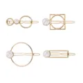 Juego de horquillas geométricas de mármol de verano, pasador de metal dorado elegante. - Conjunto Blanco