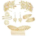 Set di gioielli da sposa con perle e foglie dorate tiara orecchini pettine bracciale - Set accessori mani e capelli a foglia