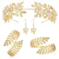 Set cerchietto orecchini bracciale foglia perla oro, accessori per capelli da sposa. - Set cerchietto e bracciale da braccio