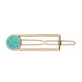 Elegante pinza de pelo geométrica dorada con piedra redonda de mármol turquesa - Verde rectangular