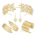 Set gioielli sposa perla foglia d'oro tiara orecchini bracciale polsino accessori capelli nozze - Set 4 pezzi: cerchietto, orecchini e foglie in filo dorato