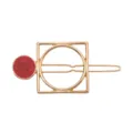 Pinza de pelo geométrica de mármol rojo, pasador de flequillo de metal dorado. - Cuadrado Rojo
