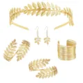Set di gioielli da sposa con cerchietto orecchini bracciale a foglia color oro elegante - Set 5 pezzi doppia spiga di grano
