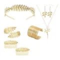 Set di gioielli con perle di foglie d'oro tiara da sposa orecchini collana braccialetto - Set cerchietto a tre foglie