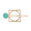 Elegante pinza de pelo geométrica dorada con acento de mármol turquesa para estilo diario. - Cuadrado Verde