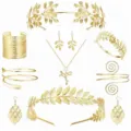 Set di gioielli con collana bracciale orecchini cerchietto perle foglia oro sposa - Set cerchietto con orecchini a foglia traforata