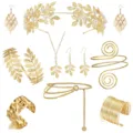 Set di gioielli da sposa collana orecchini bracciale diadema foglia d'oro elegante moda - Set catena da vita e collana S43