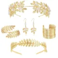 Set di gioielli da sposa dorati con foglie e perle diadema orecchini bracciale elegante - Set cerchietto 5 pezzi