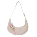 Sac bandoulière croissant beige pour femme, sac quotidien décontracté avec joli pendentif. - Avec Pendentif / Blanc