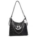 Sac à bandoulière hobo noir motif étoiles avec chaîne argent perle nœud et lapin. - Avec Pendentif / Noir