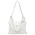 Sac à dos bandoulière blanc motif étoiles pour femme avec chaîne perles et beau nœud. - Avec Pendentif / Blanc Cassé