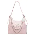 Sac porté épaule rose imprimé étoiles chaîne perles charm lapin mignon femme polyvalent. - Avec Pendentif / Rose