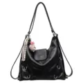 Zaino e borsa a tracolla convertibile in pelle nera rétro di grande capacità stile coreano - Nero