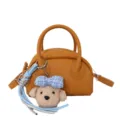 Sac à main Boston minimaliste pour femme avec adorable porte-clés chiot peluche en cuir PU - Avec Pendentif / Jaune