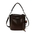 Sac seau marron élégant en cuir avec poignée tressée et serrure en métal pour femmes. - Avec Pendentif / PU Café