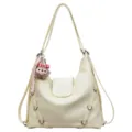 Borsa a Tracolla Beige Grande Capacità Zaino Moda Casual Tote Bag con Carino Pendente in Peluche - Giallo