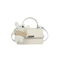 Sac à main blanc en cuir PU avec charm peluche mignon, élégant sac bandoulière rétro. - Avec Pendentif / Blanc Cassé