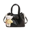 Magnifique sac à main en cuir noir avec pendentif petit ours, élégant sac seau pour femmes. - Avec Pendentif / Noir