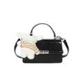 Sac à main élégant en cuir noir avec joli pendentif en peluche, sac bandoulière rétro chic. - Avec Pendentif / Noir
