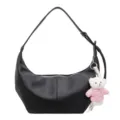 Sac a main hobo dumpling en cuir noir bandouillere avec pendentif ours mignon variante - Avec Pendentif / Noir