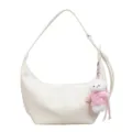 Sac à bandoulière hobo en cuir blanc pour femme avec adorable porte-clés, sac fourre-tout tendance. - Avec Pendentif / Blanc
