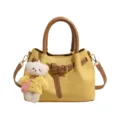 Sac à main seau jaune et marron élégant avec adorable pendentif en peluche pour femmes - Avec Pendentif / Jaune