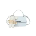 Chic light blue women handbag with cute plush bear pendant, stylish crossbody casual bag. - Blue