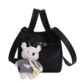 Sac seau noir texture litchi avec serrure et joli pendentif ours pour usage quotidien - Avec Pendentif / Noir